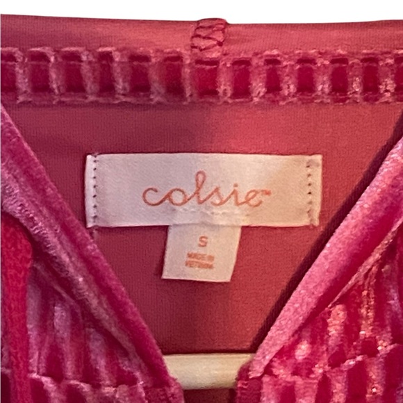 Colsie Pink Velour ribbed  Hoodie - Picture 6 of 7